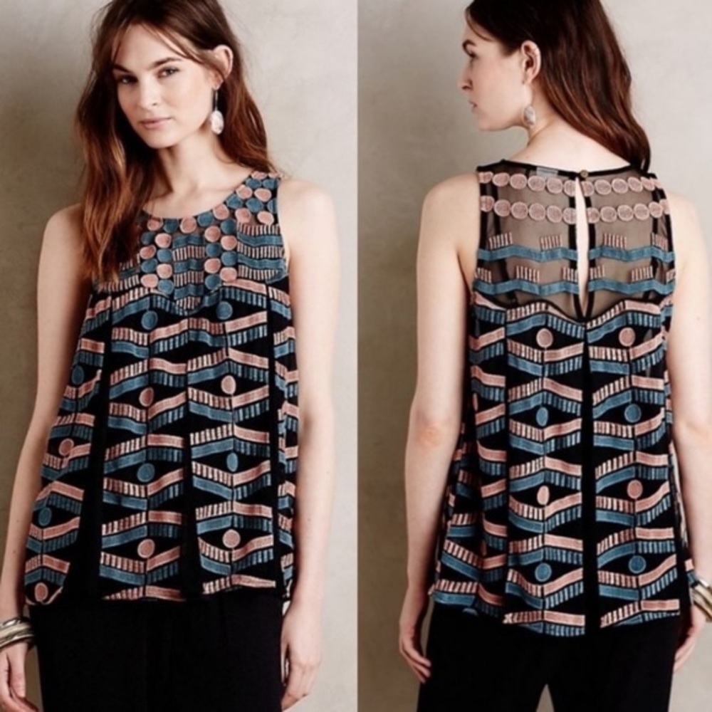 Anthropologie Akemi & Kin Embroidered Mesh Tank Top Womens Size M